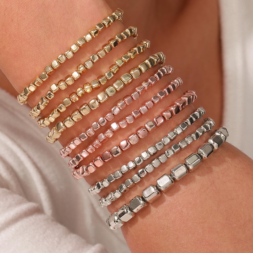 Bohemian Gold Stackable Beaded Bracelets for Women Trendy Bracelet Stack Fashion Jewelry Set