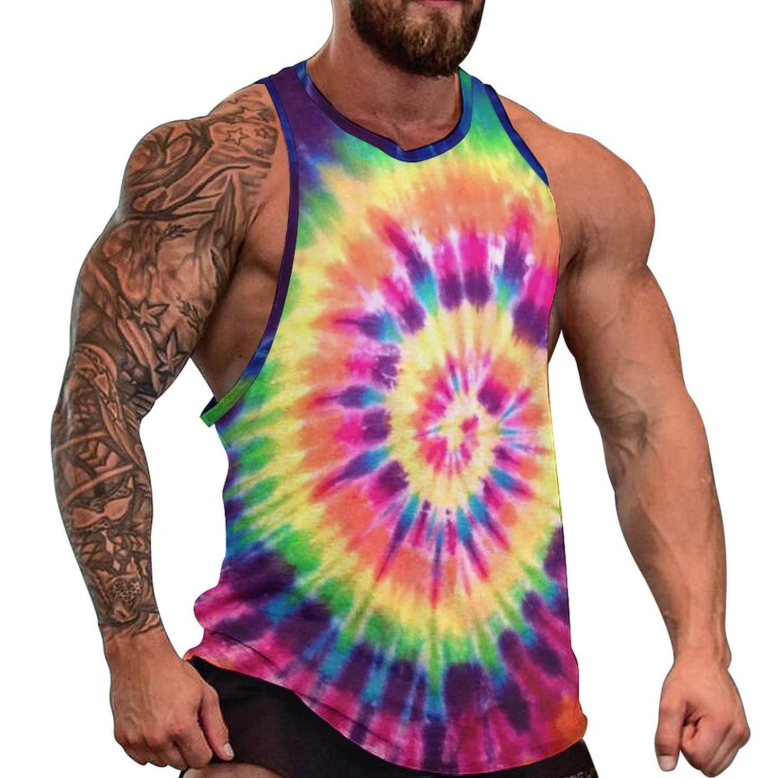 Czzyh Men's Rainbow Tie Dye Comfortable And Lightweight Vests, Vest For Daily Wear, Sports, Gym