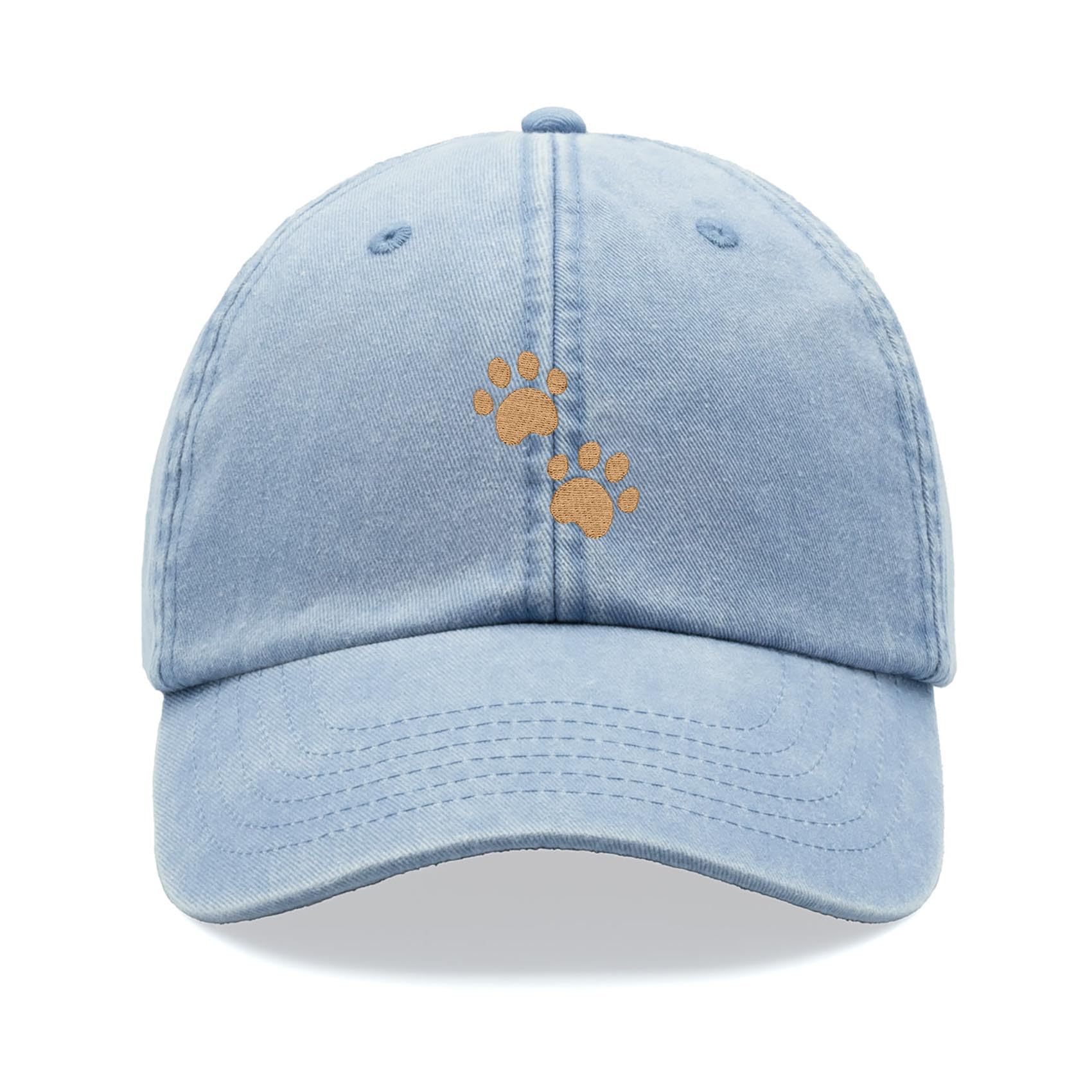 Paw Prints Baseball Cap Vintage Washed Unisex Dad Hat Adjustable Light Blue