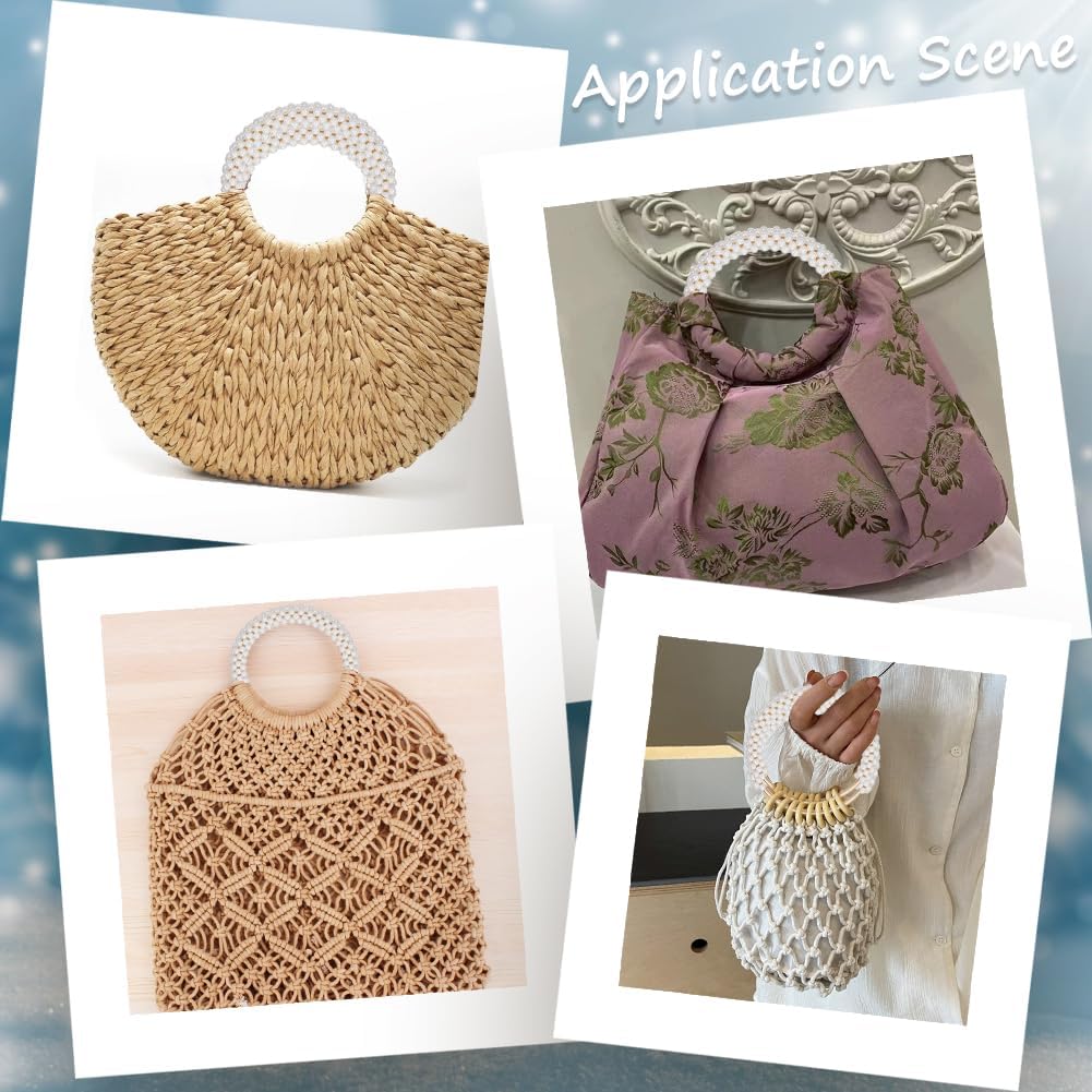 Beebeecraft Pearl Bag Handles White Round Beads Purse Handles Replacement Accessories with Iron Findings for DIY Handmade Woven Crocheted Beach Straw Handbags Making Supplies Decorations 12.35cm - Image 6