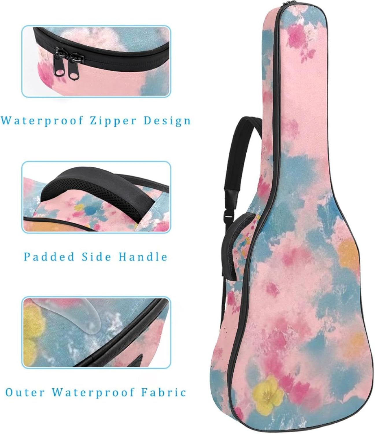 40/41/42-inch Colorful Tie Dyeing Acoustic Guitar Bag With Adjustable Shoulder Strap And 2 Storage Bags. Guitar Bag With Back Hanging Loop, Electric, and Classical Guitars