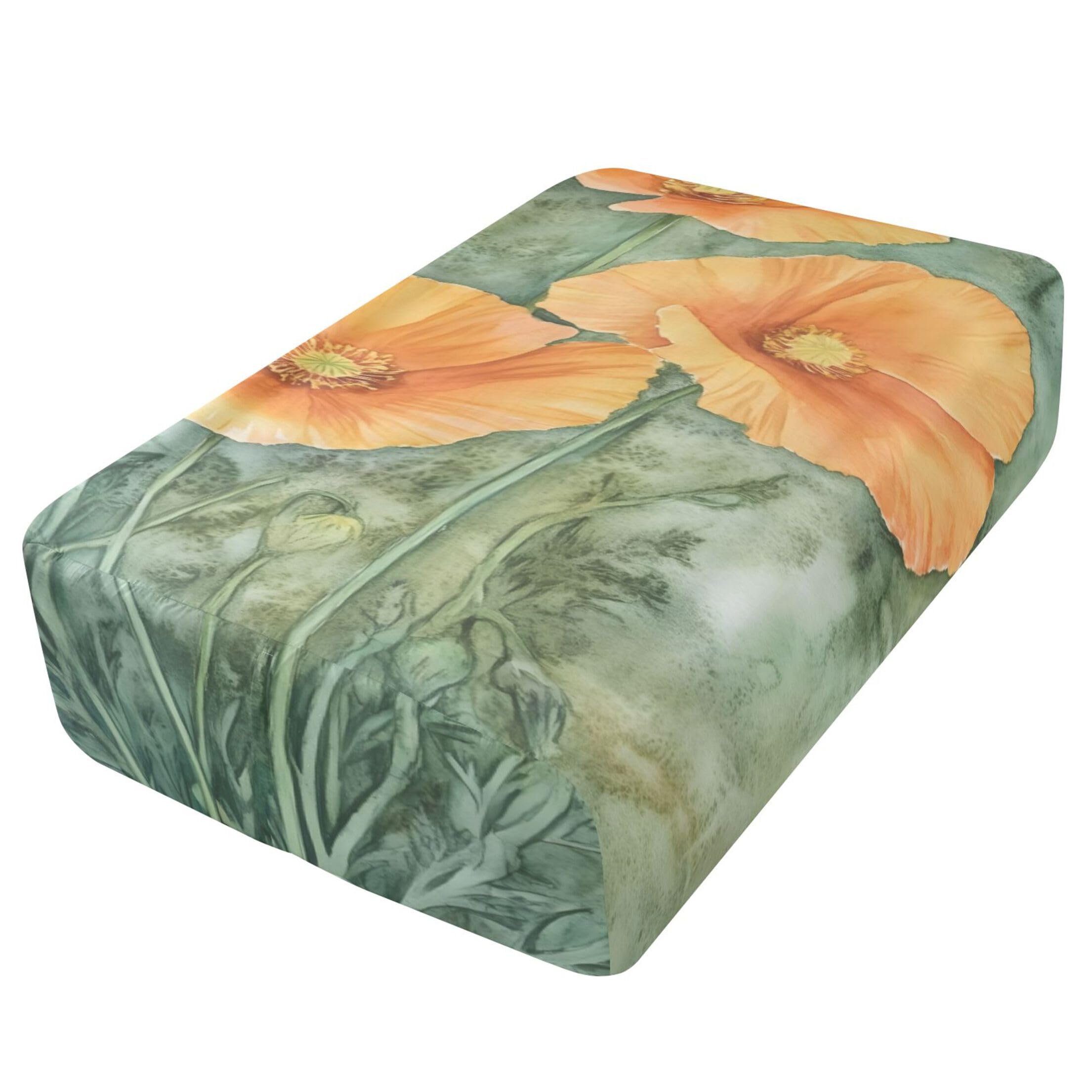 Sábana bajera ajustable de tamaño individual con diseño de amapolas naranjas para colchón de aire, bolsillo extra profundo de 24 pulgadas, funda suave y transpirable con apertura de válvula