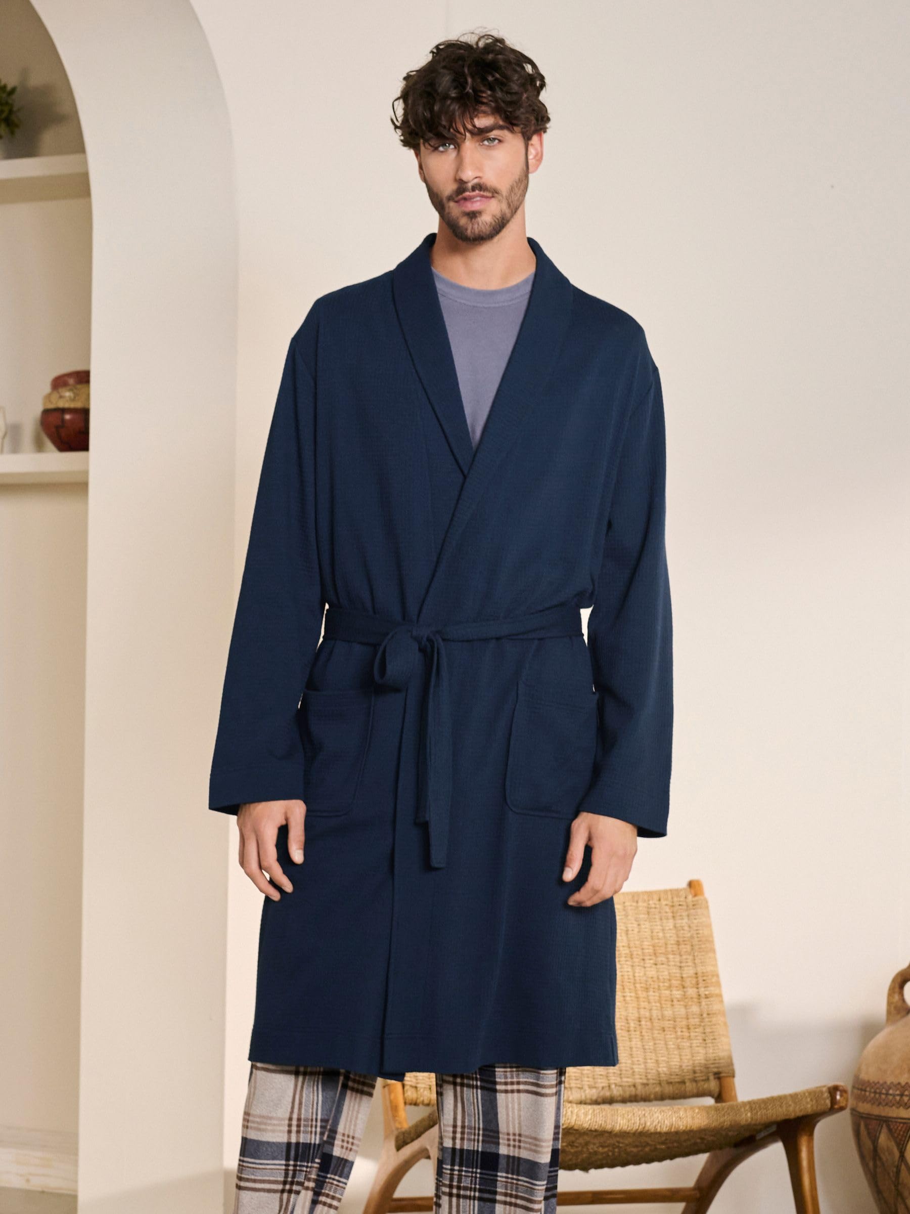 NEXT Uomini Vestaglia leggera a nido d'ape | Blu marino, XL, Standard, Pull On, Lavabile in lavatrice