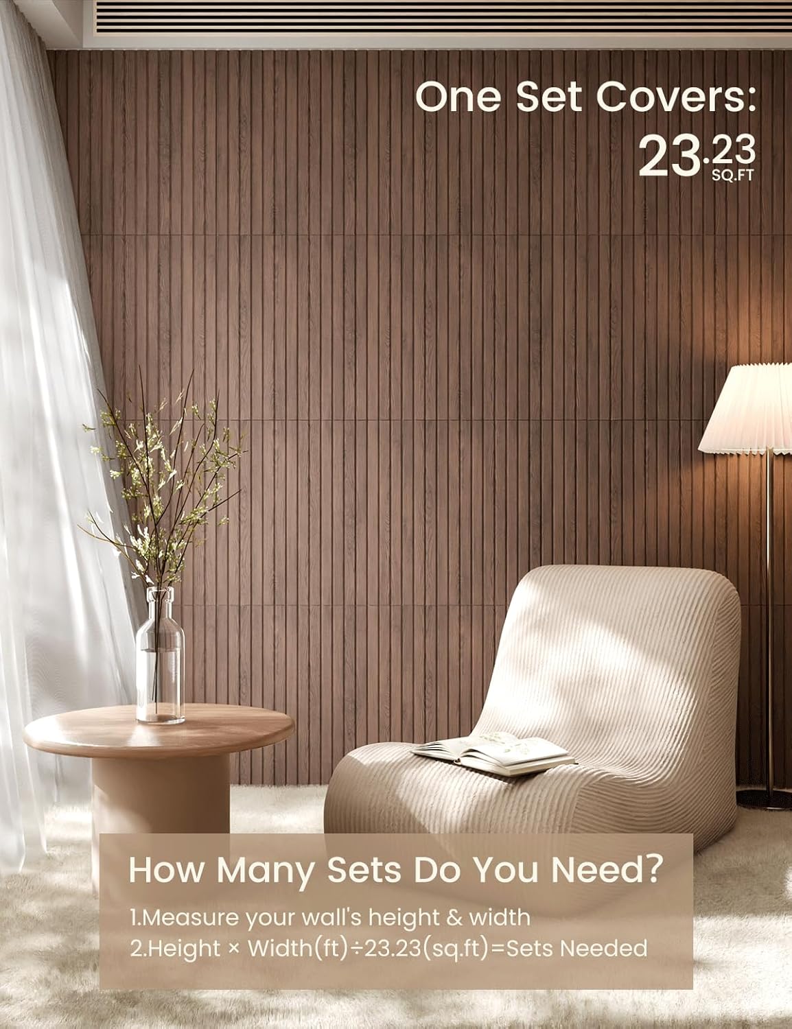 Fluxynara Large Felt Bulletin Board,Cork Board Alternative 70.87'' x 47.24'' Art Acoustical Wall Panels-6 Pack with 60 Adhesive Tabs,for Recording Studio/Home Offices-Walnut/Slat