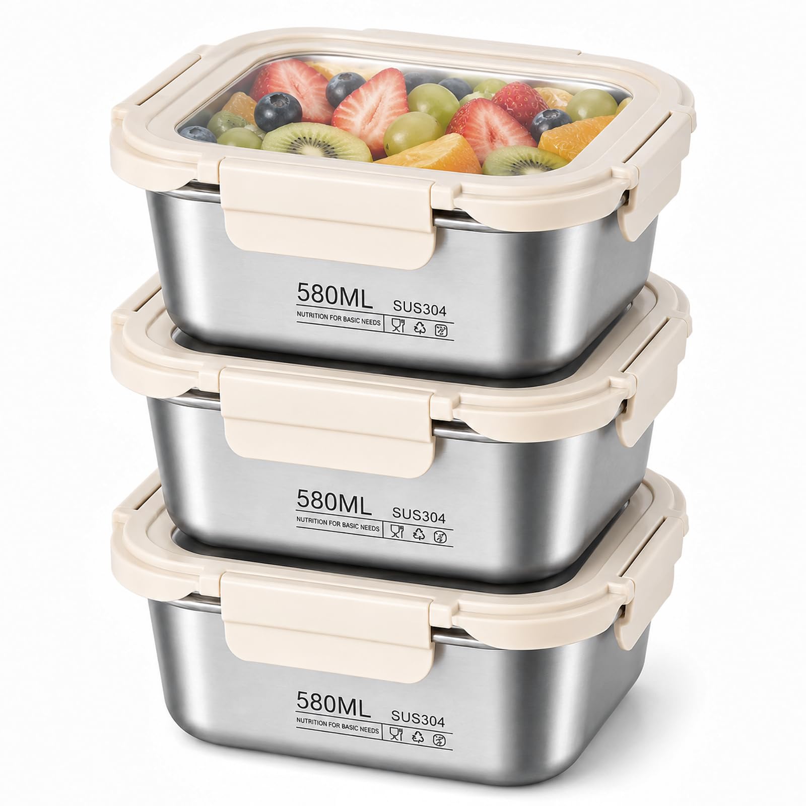 CECOMBINE 3Pack Stainless Steel Food Storage Containers With Lids, Airtight Metal Food Container, Stackable Meal Prep Containers, Leakproof Metal Lunch Box for School Office
