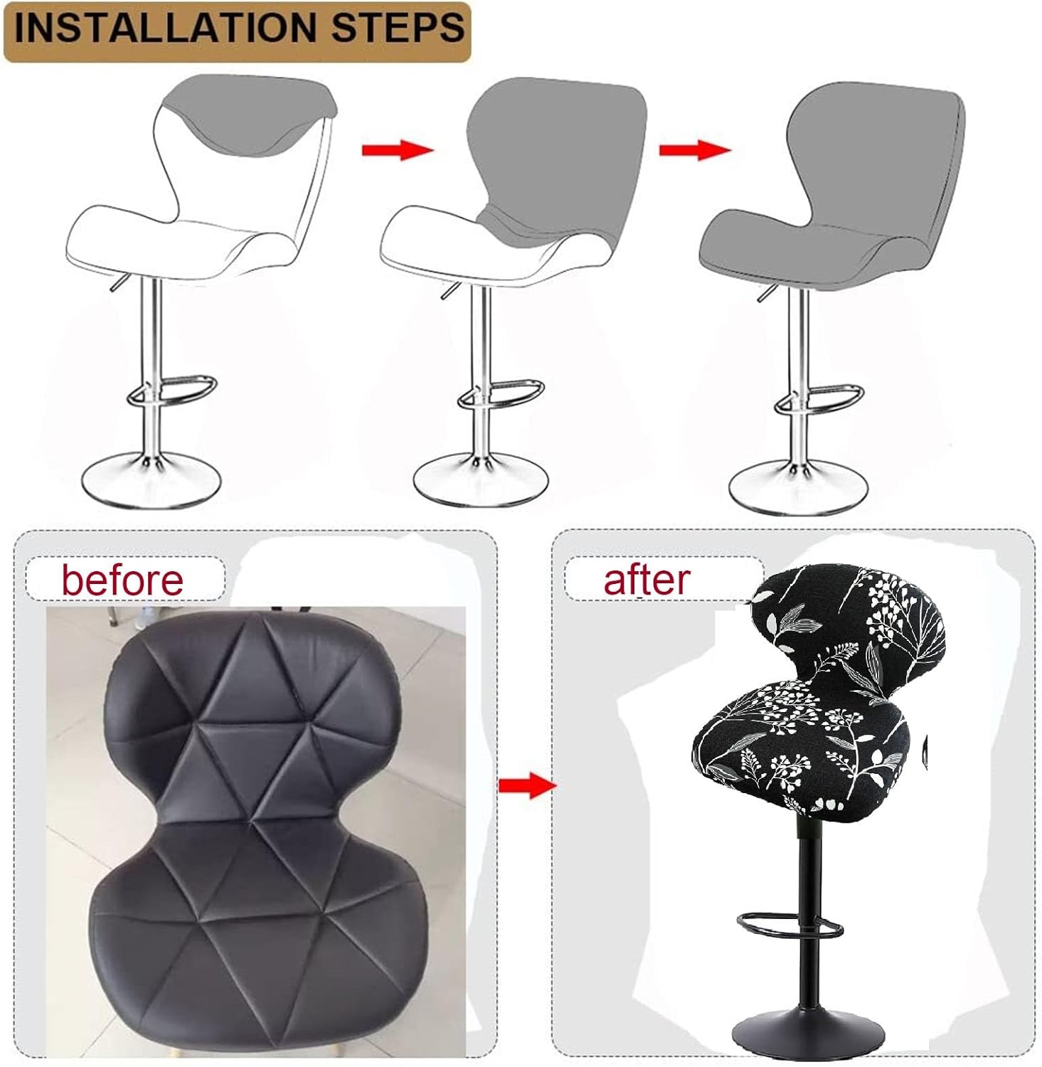 Black Bar Stool Cover Curved Barstool Covers Set of 4 Printed Soft Spandex Barstool Slipcover Removable Washable Swivel Stools Slipcovers for Office Dining Room Kitchen,(Purple,4pcs)