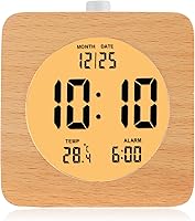 Vista 9 de Plumeet Reloj Despertador Digital de Madera para Dormitorios, Reloj Despertador de Madera de 4'' a Batería con Repetición y Luz Nocturna, Reloj