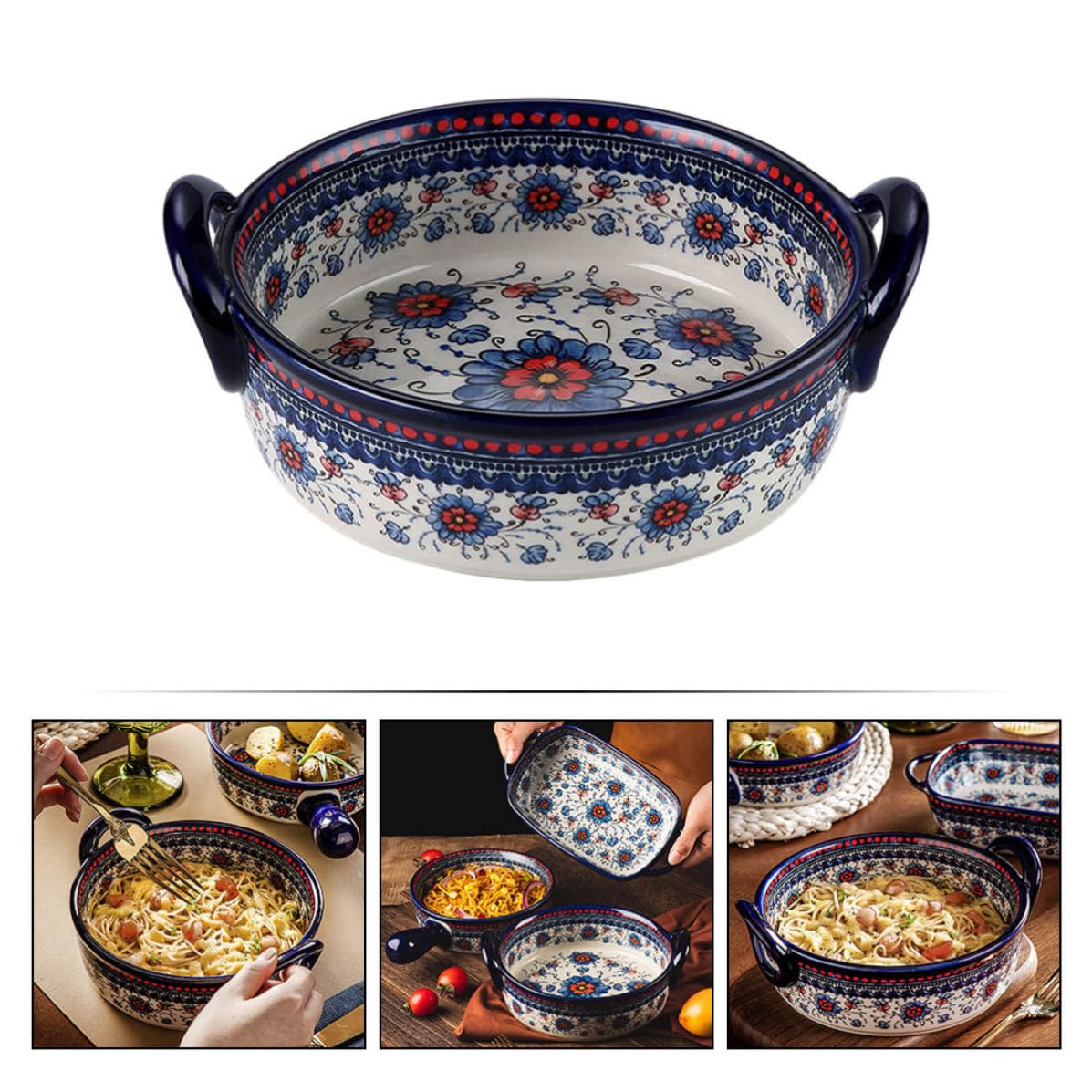 DOITOOL Keramik Backform mit Zwei Griffen 950ml Elegante Leicht zu Reinigende und Fleckenresistente Auflaufform für Küche und Haushalt