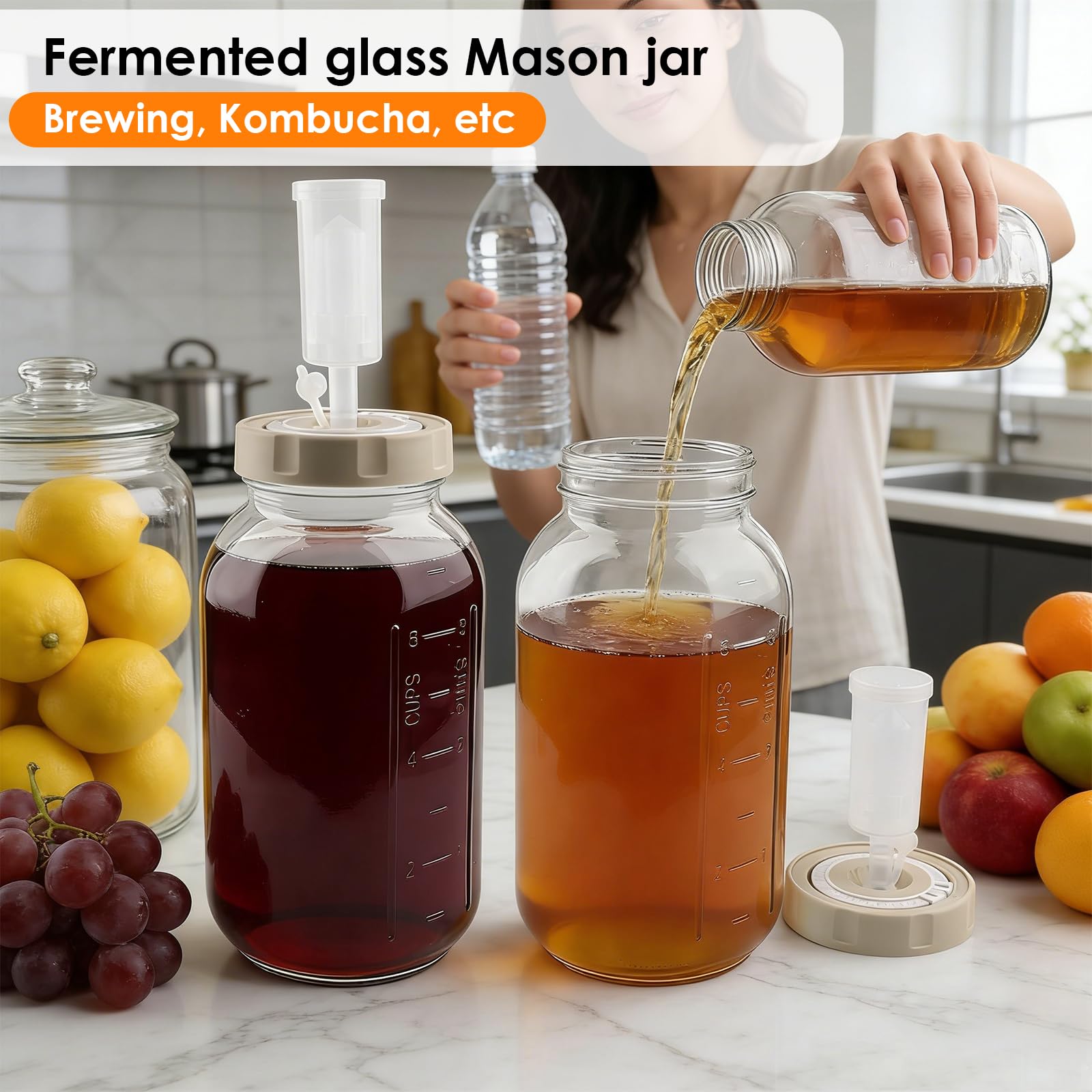 2 tarros de fermentación de 2 litros con indicador de fecha y cierre hermético - Perfecto para chucrut, kimchi, kombucha (paquete de 2)