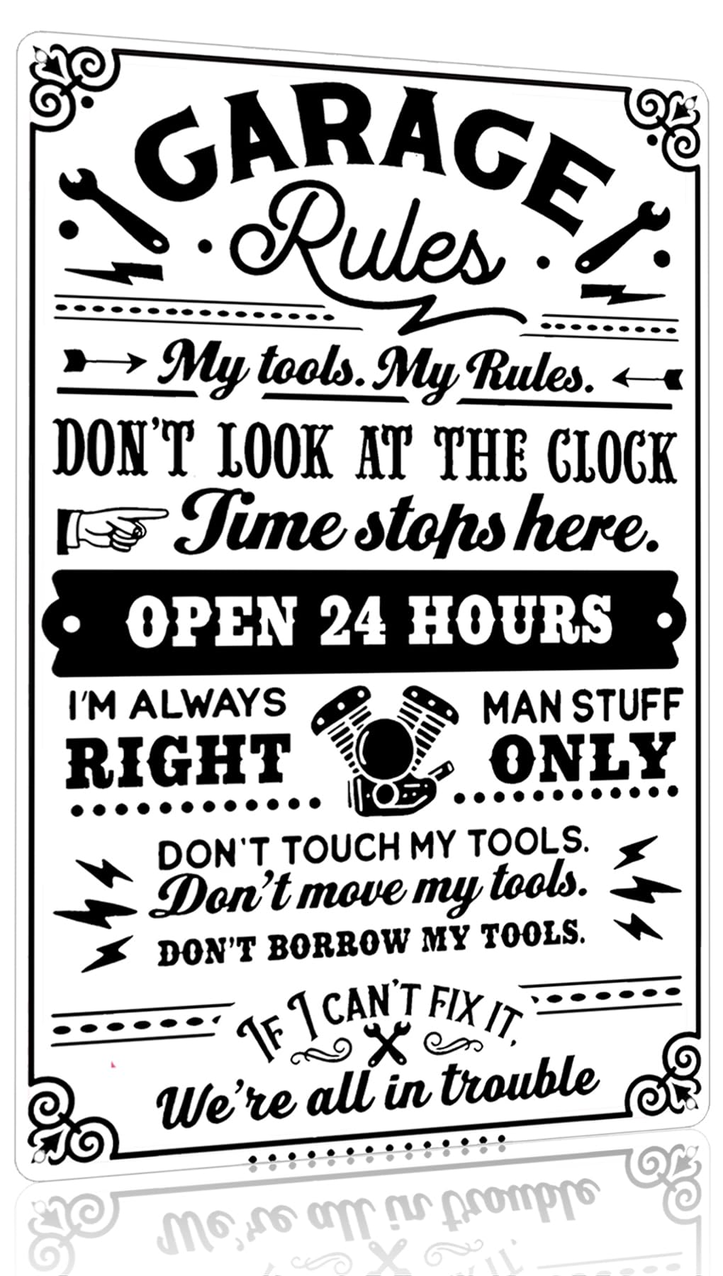 Kwqdozf Men's As Pic Gifts For Dad Husband Funny Garage Rules My Tools My Rules Tin Sign Vin