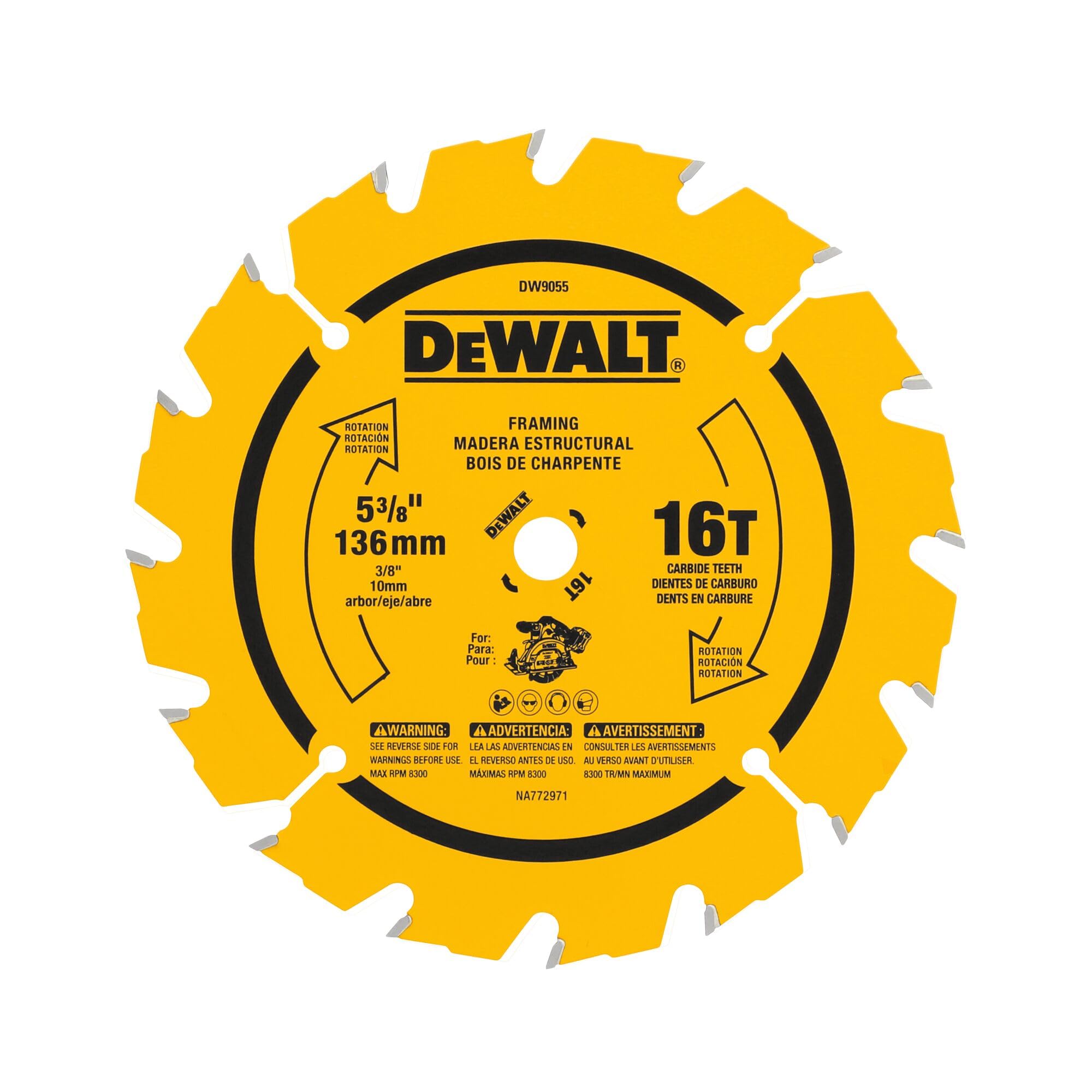 Circular Saw Blade, 5 3/8 Inch, 16 Tooth, Wood Cutting (DW9055)