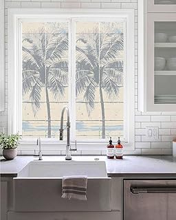 Summer Coconut Tree Window Privacy Film Stained Glass Window Film Decorative Window Cover Static Window Cling for Glass Door Farmhouse Botanical Plants Wooden Window Stickers for Bathroom 19.6"x39.3"