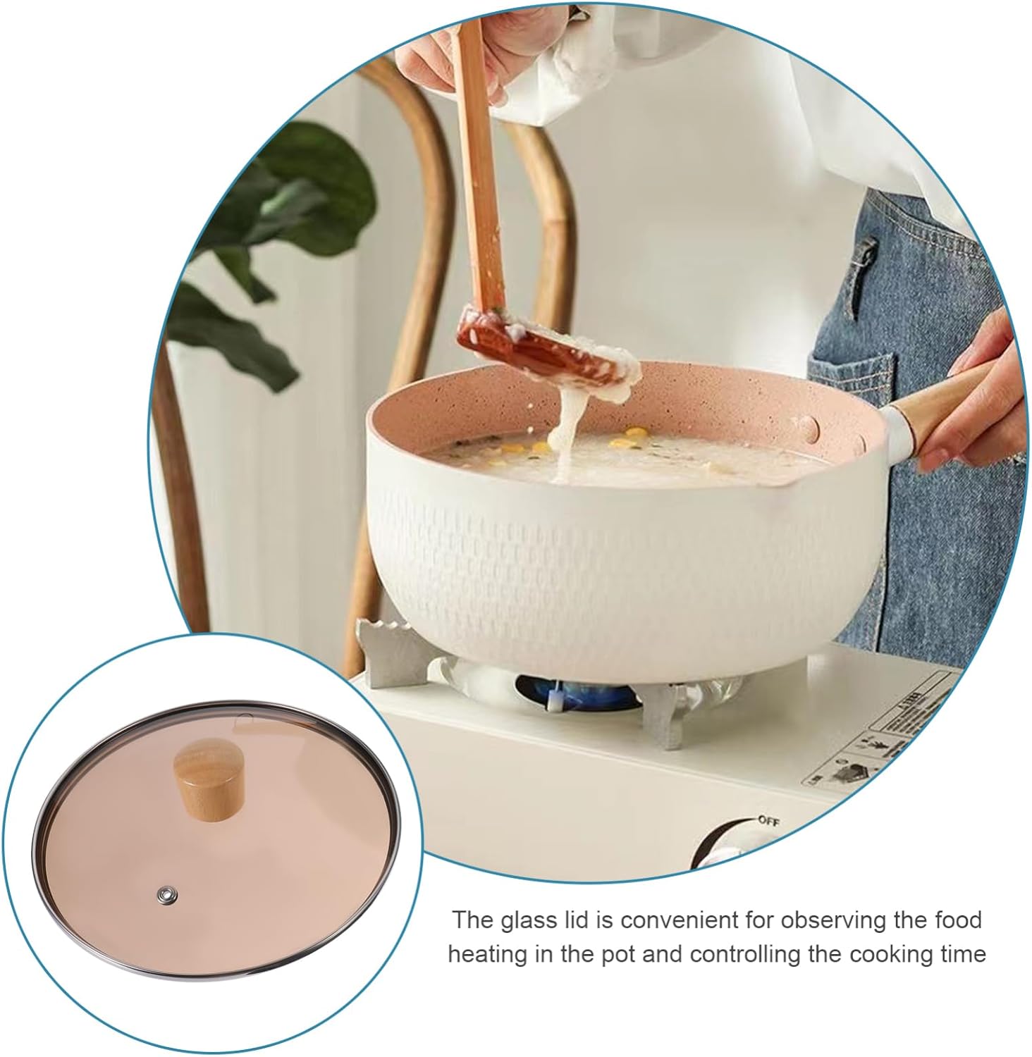 1set Nonstick Saucepan with Lid - Noodle Pot for Cooking Soup and Vegetables Easy to Sauce Pan with Wooden Handle for Home Kitchen Use