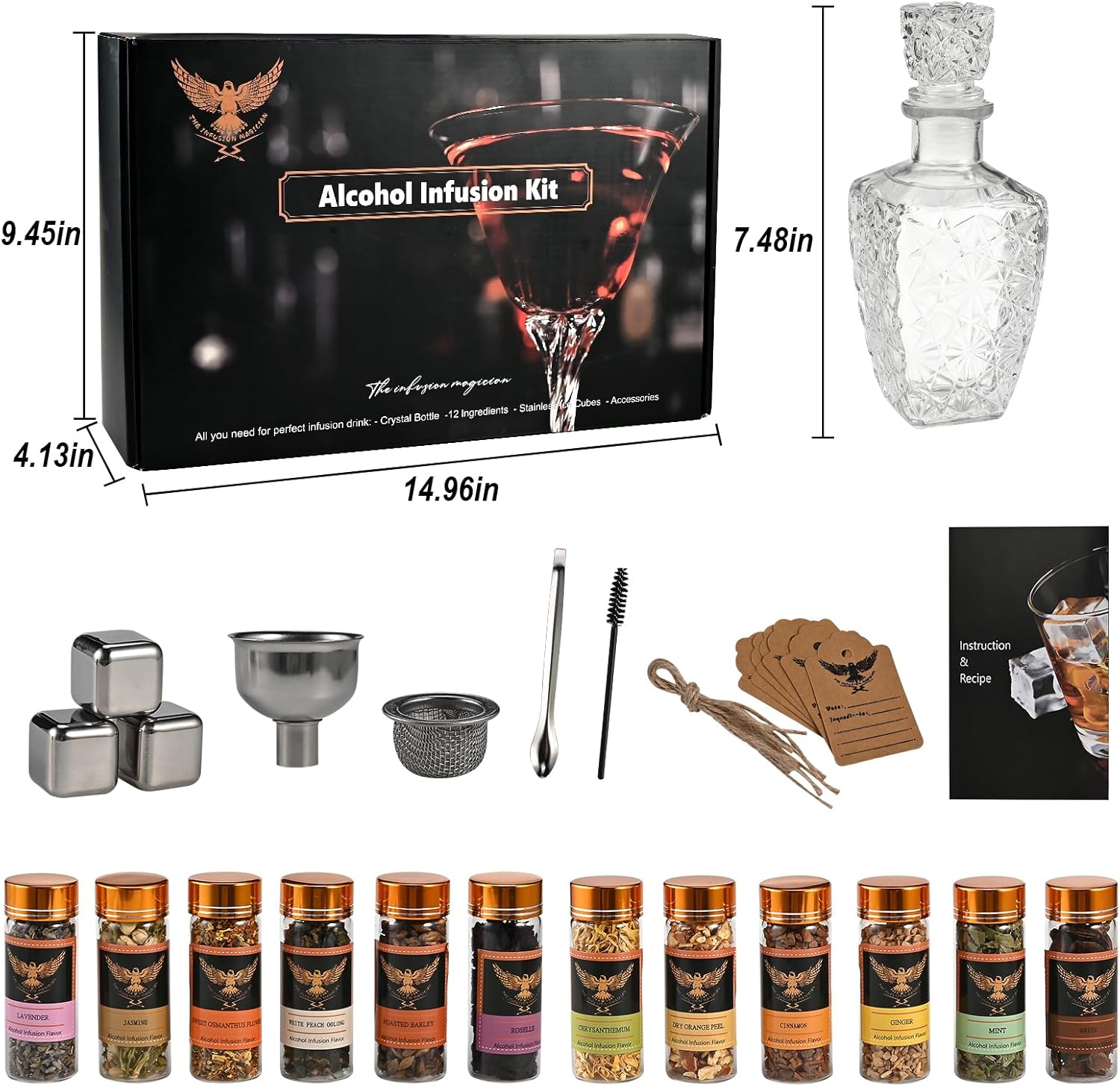 Alcohol Infusion Kit with 12 Natural Flavors for Whiskey, Gin, Tequila, Vodka & Cocktails, DIY Your Own Flavored Spirits, Unique Gifts for Men, Husband, Dad -Birthday, Anniversary