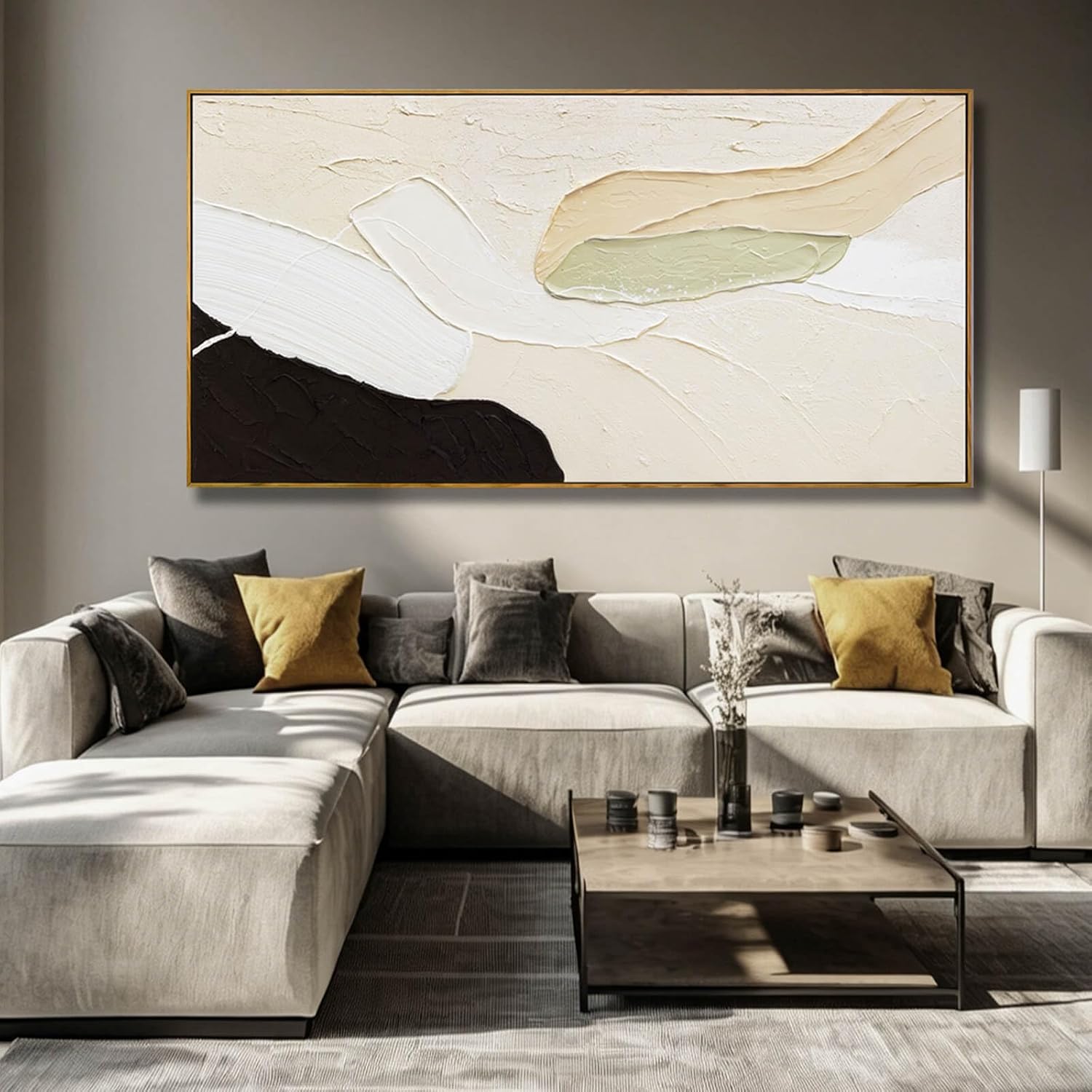Artexist Abstract Canvas Wall Art for Living Room Black Beige Green Textured Oil Paintings Wall Decor Pictures for Bedroom Office Home Decoration 29"x58"