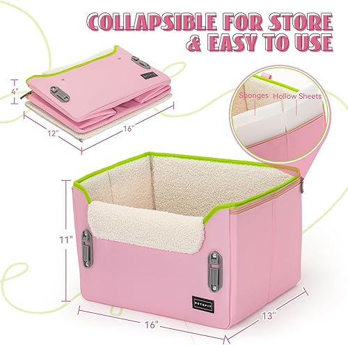 Miniatura 7 de PETSFIT Asiento de automóvil para perro pequeño, asiento elevador portátil para perro con correa de clip, correas ajustables, perfecto para mascotas