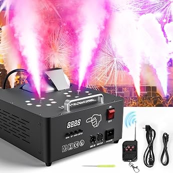 2000 W Fog Machine with Light Effect Dual Nozzle Smoke Machines with 8 + 8 RGB LEDs Stage Effect Fog Machine with Remote Control for DJ Disco Party Halloween Decoration Outdoor Weddings Christmas