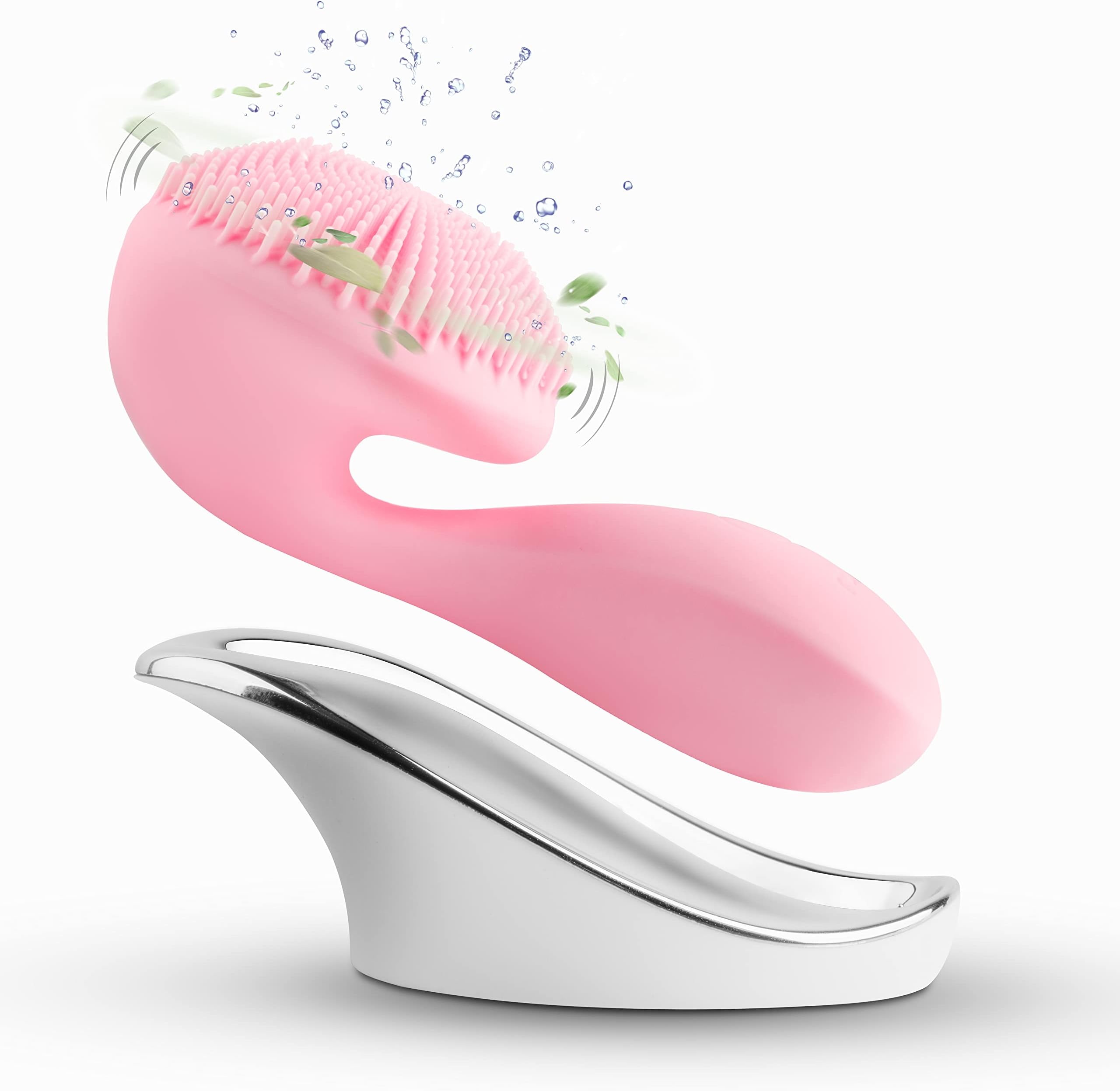 RONUX 2 in 1 Silicone Facial Cleansing Brush-Deep Cleanser Skincare Tools-Electric Waterproof Massager & Exfoliator-Blackhead & Pore Cleaner-Face & Body Scrub-Gift for Women Men (Pink)