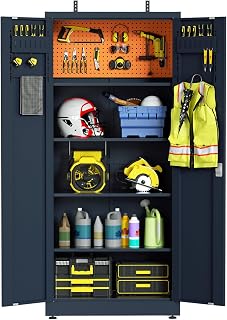 Metal Storage Cabinet - Garage Storage Cabinet with 2 Doors and 4 Adjustable Shelves,71" Steel Lockable Garage Cabinets for Office,Home,Garage (Dark Gray)