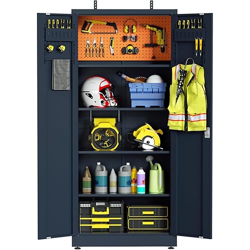 VCGGAIP Metal Storage Cabinet - Garage Storage Cabinet with 2 Doors and 4 Adjustable Shelves,71" Steel Lockable Garage Cabinets for Office,Home,Garage (Dark Gray)