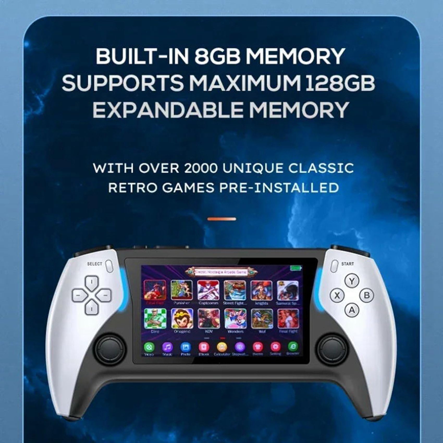 Tuminsi 2X Consola de Videojuegos Portátil de Bolsillo 8G 2000+Games Project X Pantalla IPS de 4,3 Pulgadas Compatible con Juegos PS1 Estéreo con Altavoz Dual