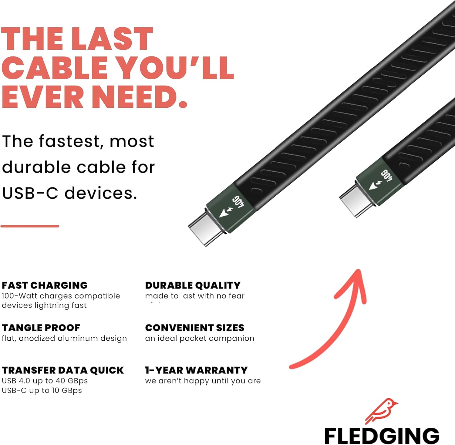 Nеw Dеаl Fledging Power and Data Cable (3.5in) No Tangle Flat Cable for Charging and Data Transfer – Up to 100 watt Charging and 40 Gbps Data Transfer Based on Your Device (3.5in)