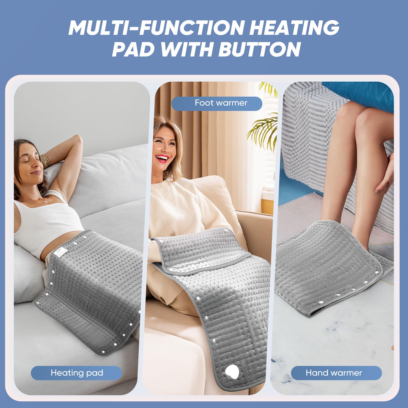 Coprimaterasso elettrico riscaldato 100x50 cm, scaldapiedi 2 in 1 - Coprimaterasso termico per un calore avvolgente - Con 9 impostazioni di calore (25-55 °C) e 4 timer, lavabile - Per casa e ufficio