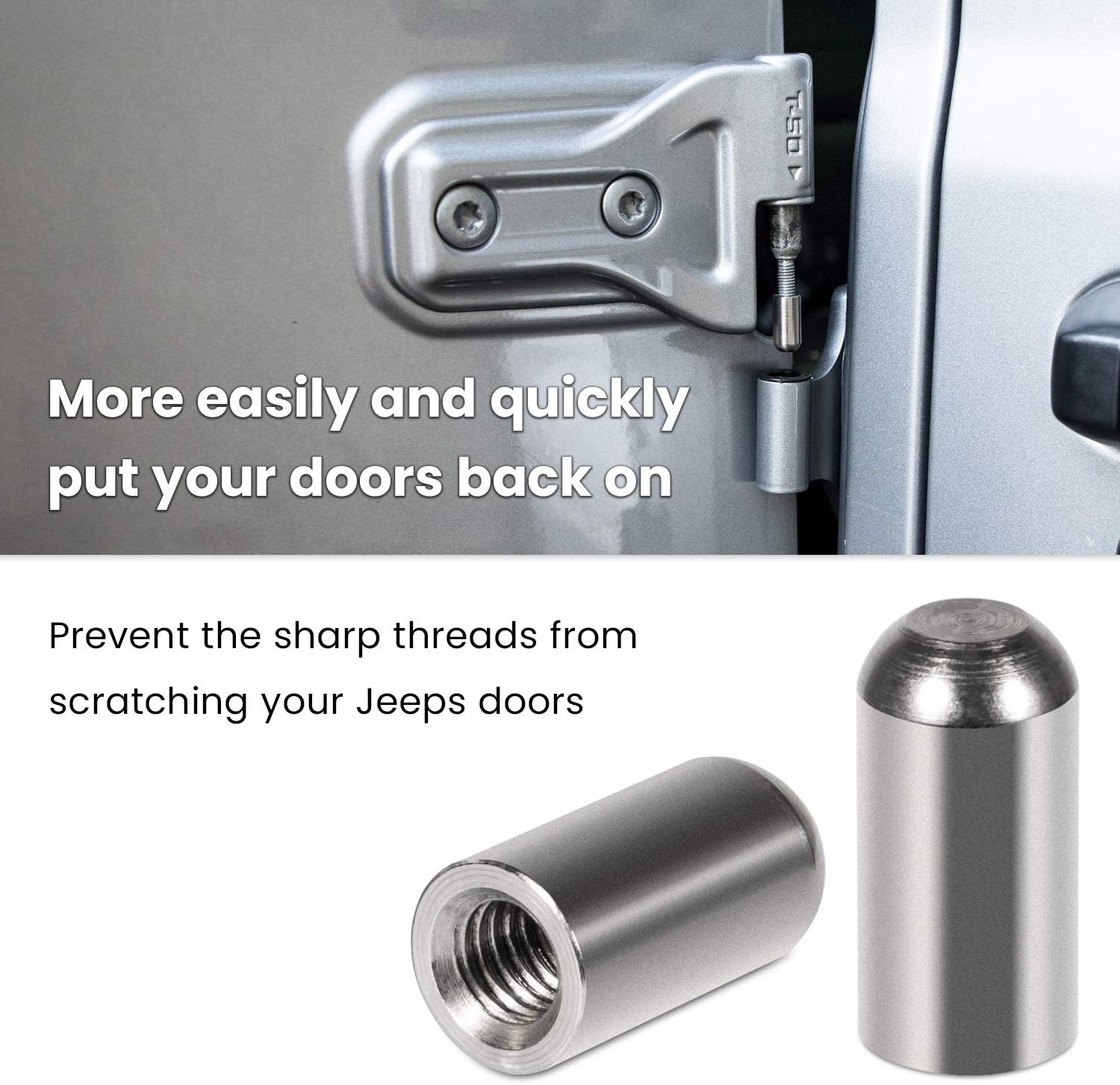 Door Pin Guides for Jeep Wrangler JK JKU JL JLU Sports Sahara Freedom Rubicon Unlimited & Gladiator JT 2/4-Door 2007-2018 2019 2020 2021 2022 2023 2024 Stainless Steel Hinge Bolts (8 Pcs)