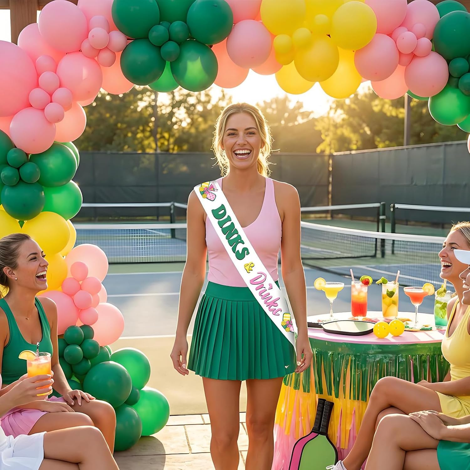 Pickleball Dinks and Drinks Sash Pickle Ball Themed Sash Pink Green Sports Themed Party Decorations Rackets Cocktail Gifts Accessories for Women Bridal Shower Bachelorette Party Supplies