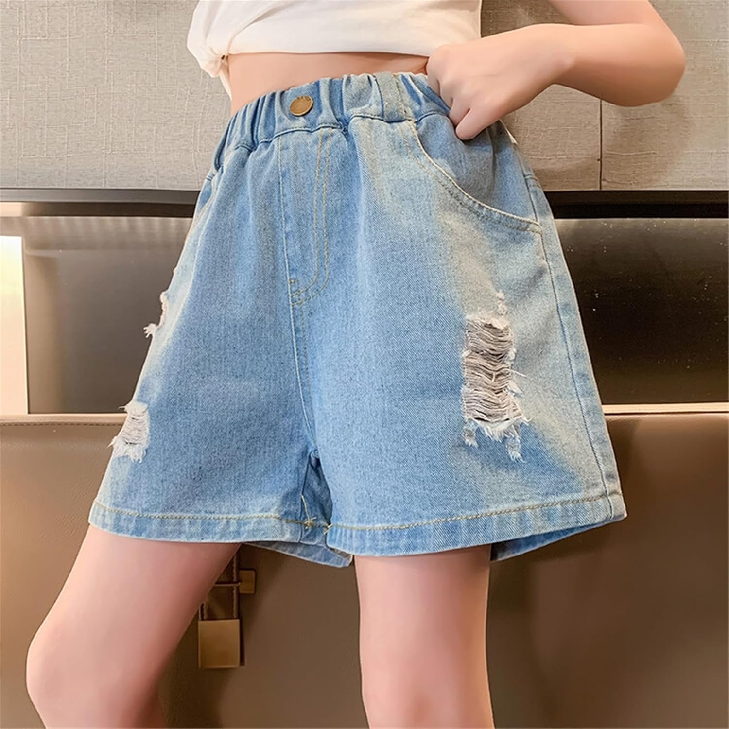Girl's Denim Jorts High Waist Wide Leg Wash Jean Shorts Teen Youth Loose Fit Casual Summer Clothes with Pockets 2-12Y