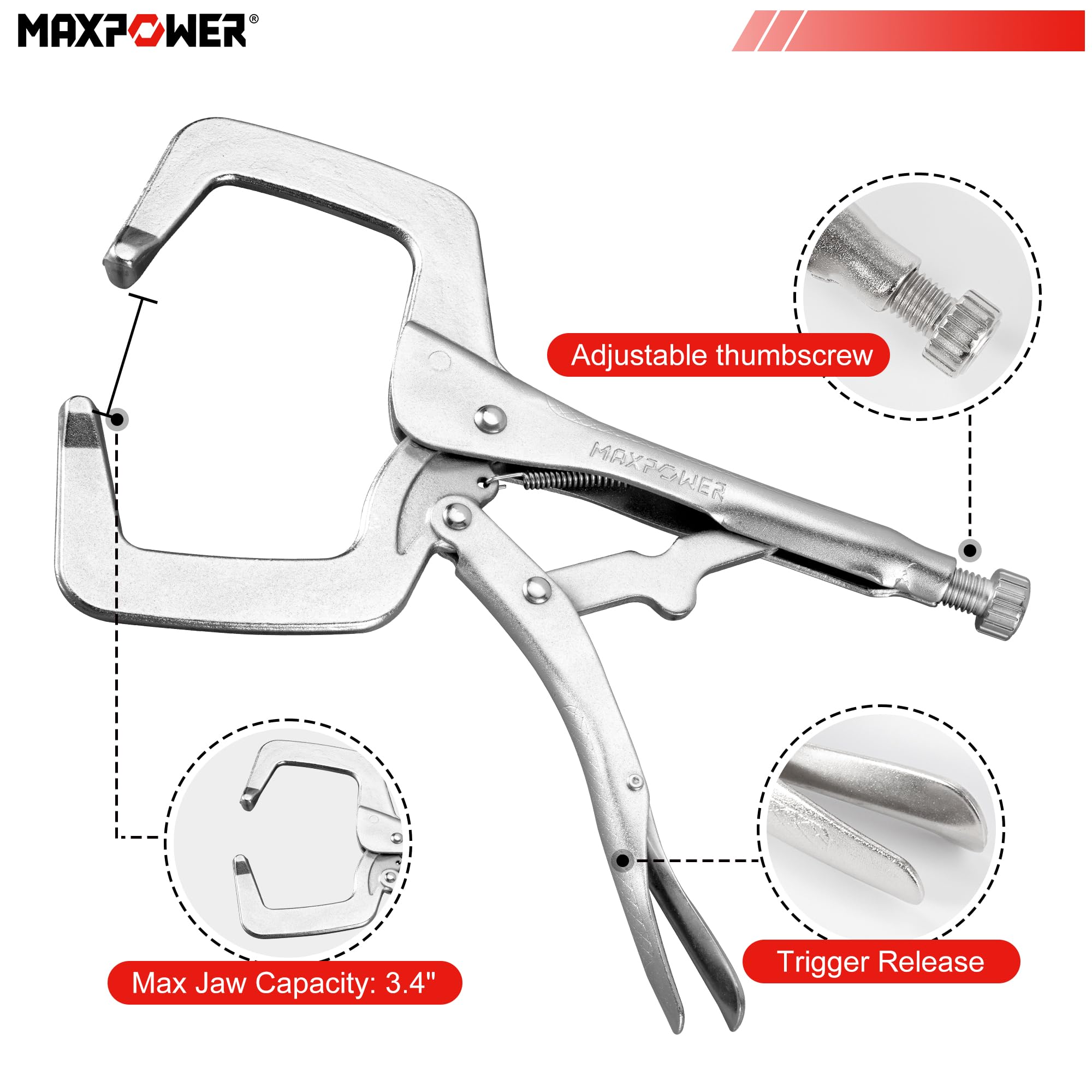Lot De 2 Pinces En C 28 Cm MAXPOWER - Tête Large Pivotante - Idéales Soudage Et Travail Du Bois