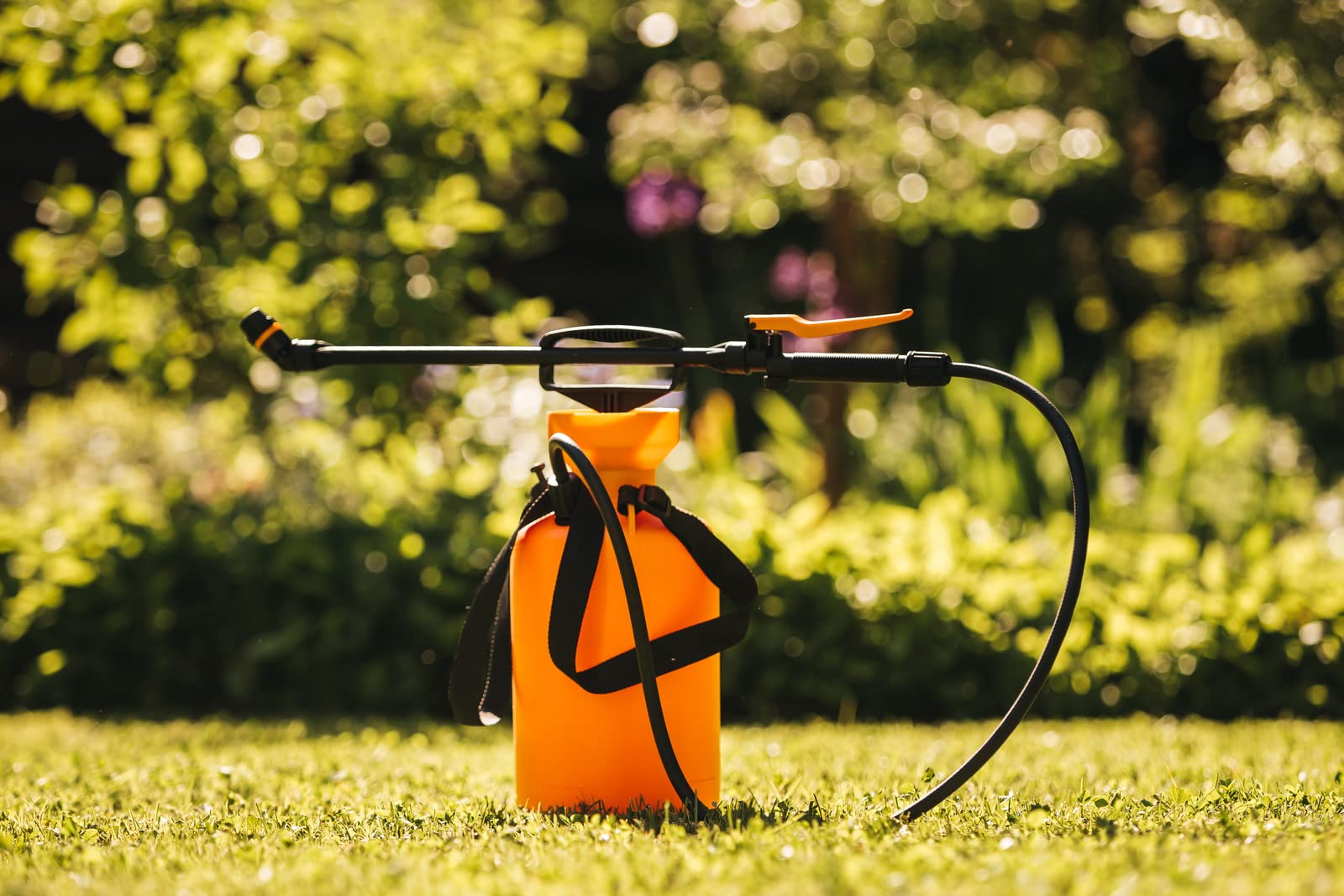 Fiskars Pulverizador a presión, Para tratamientos de plantas a base de agua, Patrón de pulverización ajustable, Válvula de seguridad para la estabilidad de la presión, 5 l, Negro/Naranja, 1025934