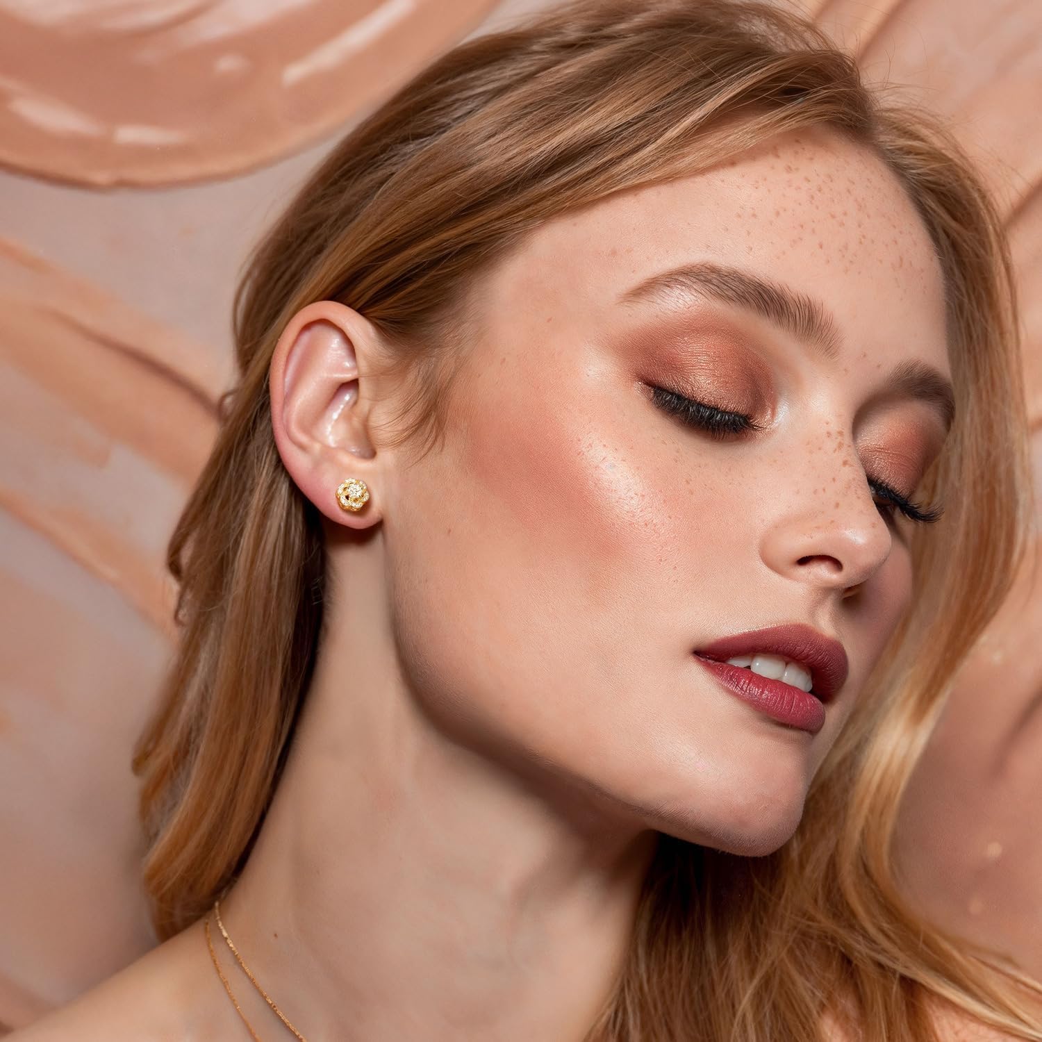14K Gold Earrings for Women Gold Studs Earrings for Women Cubic Zirconia Stud Earring for Womens Stud Sweet and Gentle Flower Design Studs Earring for Womens 8/10mm