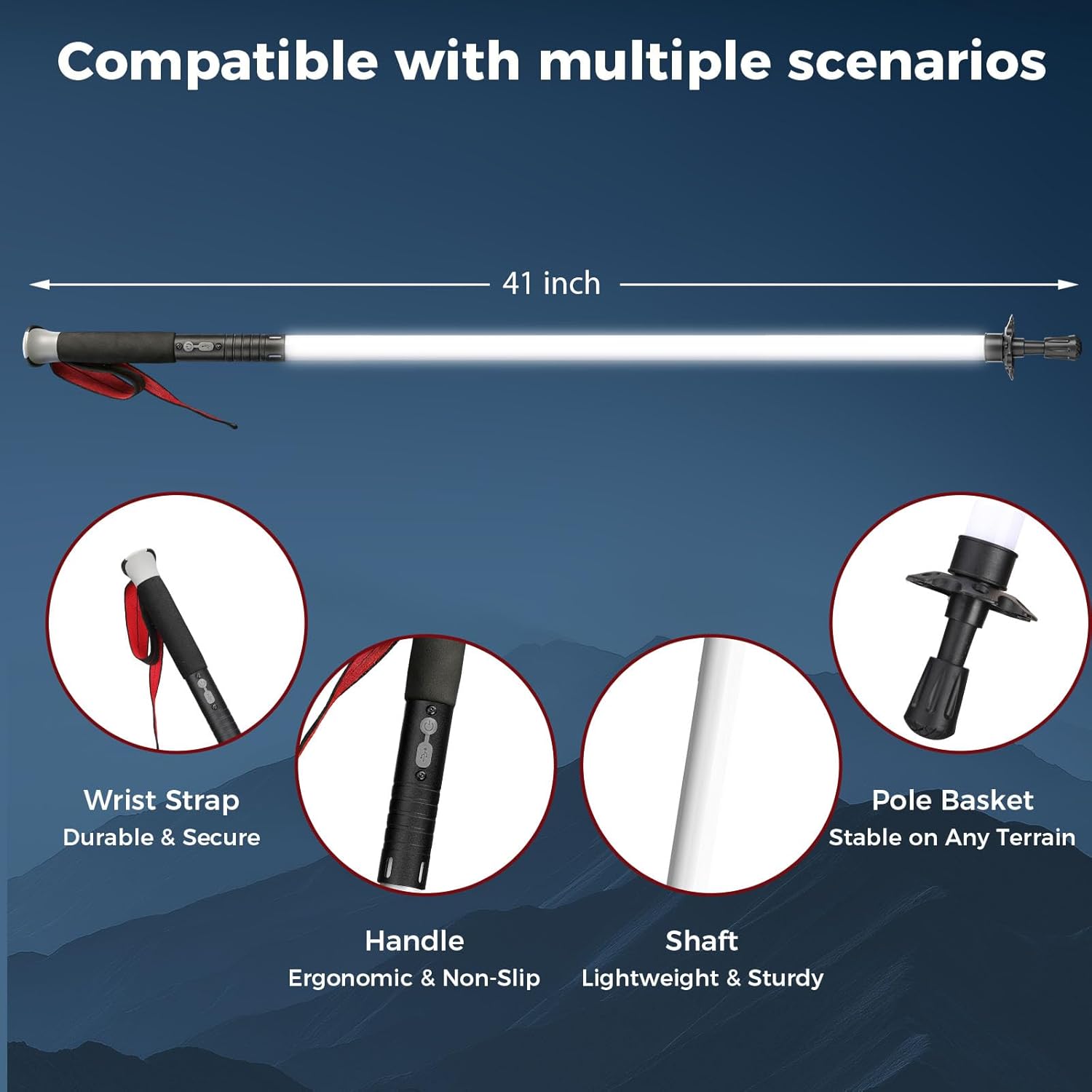 Trekking Poles & Hiking Sticks with LED Lighting for Hiking, Camping, Mountaining, Backpacking, Trekking, Walking