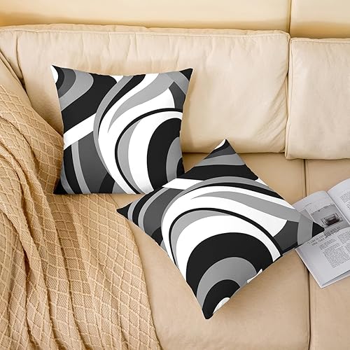Miniatura 8 de Juego de 2 fundas de almohada con círculos geométricos con líneas grises y blancas, decorativas para sala de estar, sofá, moderno, abstracto, estilo