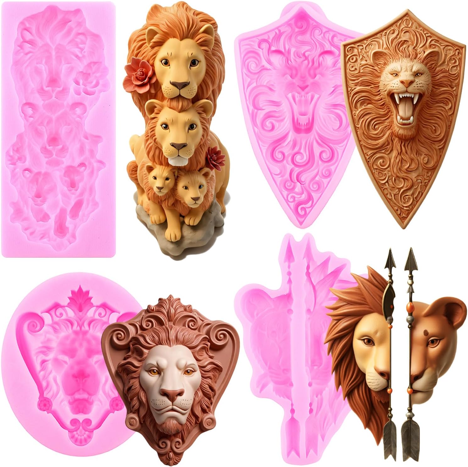 Mujiang 3D Lion Head Silicone Fondant Molds For Cake Decorating Chocolate Candy Clay Soap Candle Set Of 3
