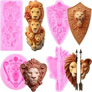 Mujiang Animal Lion Tiger Fondant Molds Lion Shield Silicone Mold for Cake Decoration Cupcake Topper Chocolate Candy Polymer Clay Gum Paste Set of 4