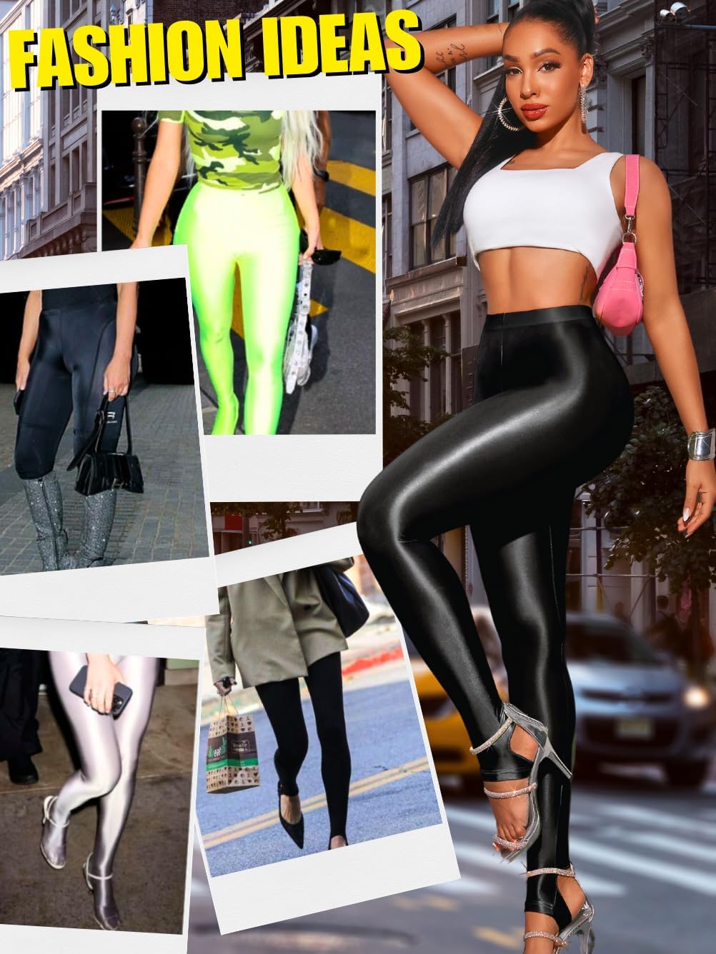 Shiny Leggings for Women, Rave Party Outfits, Sexy Sheer Stirrup Pants High Waist Waisted See Through Mesh Tights - Image 5