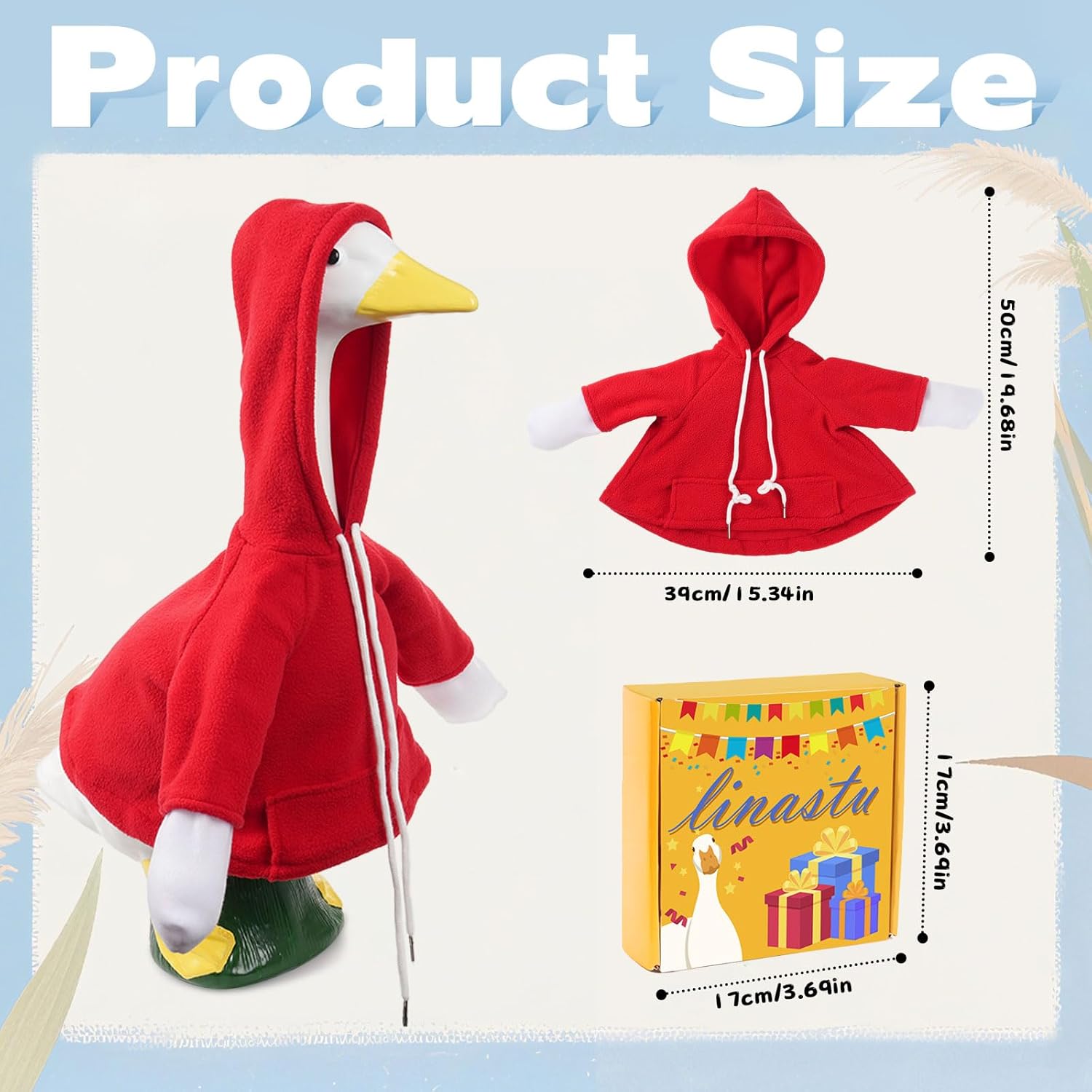 Porch Goose Outfits Set Red Hoodie Porch Goose Cloth Fits 23" Cement Plastic Goose Statue for Outdoor Garden Yard Porch Lawn
