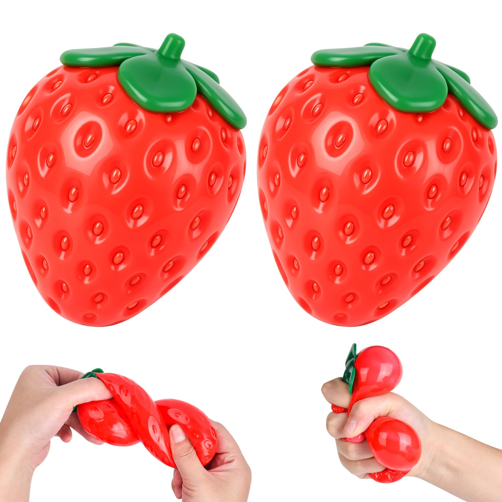 2Pcs Strawberry Squishy, Strawberry Squishy Stress Ball, Soft Strawberry Squishies for Adults, Cute Sensory Squeeze Toys for Classroom, Office Desk& Party Favors