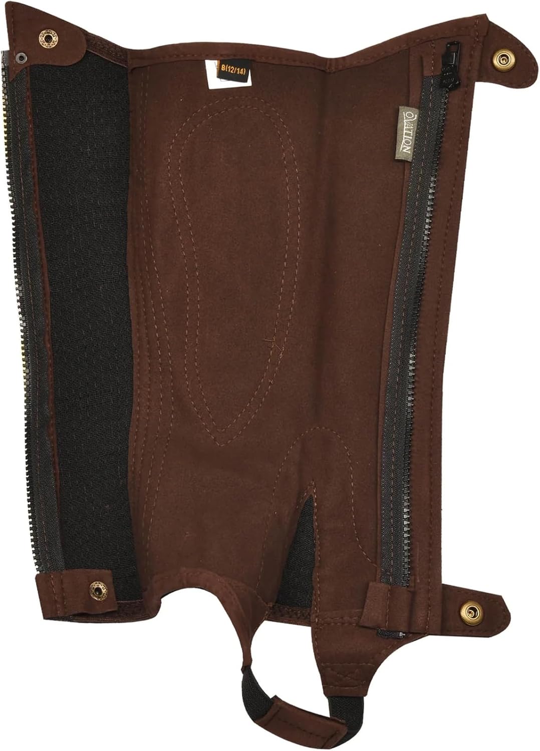 Ovation Kids' Unisex Amara Ribbed Half Chaps - Durable Synthetic Leather Equestrian Riding Chaps with Zipper & Snap Closures, Dark Brown, 12-14