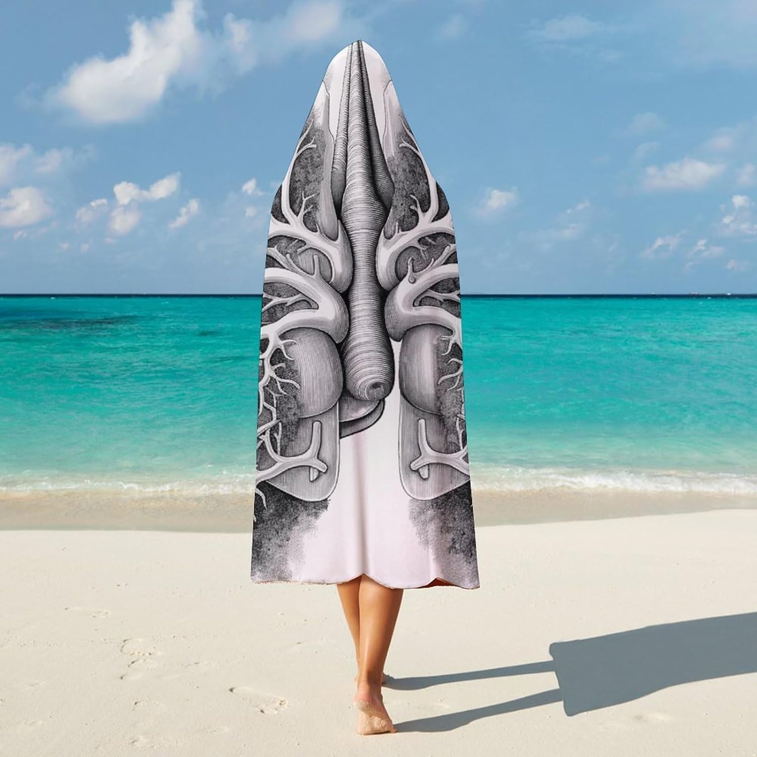 Lungs Vector Image Wearable Hooded Blanket, Ultra Soft Arctic Velvet Cape Cloak Unisex - Cozy Wearable Blanket