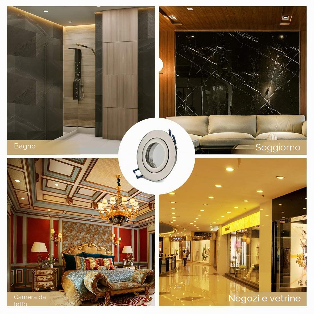 KYOTECH Cornice Faretto Incasso GU10 Impermeabile IP44 per Bagno, Per Alogeno e MR16, Faretti LED da Incasso per Cartongesso, Set da 6