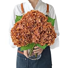 JINWOE Fall Hydrangea Artificial Flowers, 3Pcs 21" Raw Umber Brown Latex Real Touch Flowers, Faux Silk Flowers Fake Artificial Hydrangeas with Stems for Bouquet Table Centerpieces Halloween