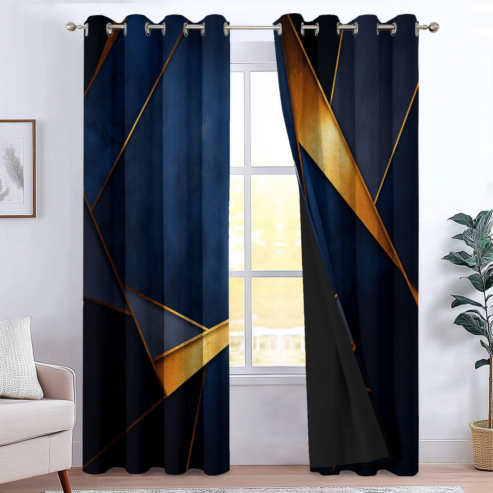 Genérico Arte Abstracto Cortinas de Ventana 140 x 260 cm (2 Paneles), Opacas Térmicas Aislantes del Frío y del Calor, Geometría Mármol para Dormitorio o Sala de Estar, Decoración de Habitación