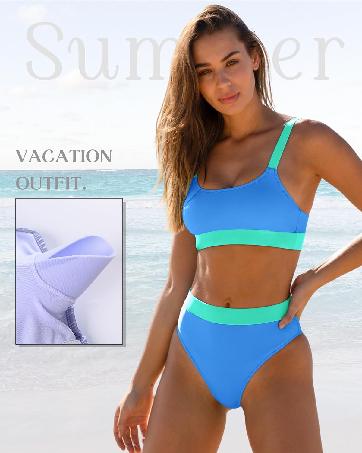 ZINPRETTY Women High Waisted Bikini Sets Color Block Swimsuits 2 Piece Bathing Suits Tummy Control Sporty Teens - Image 5