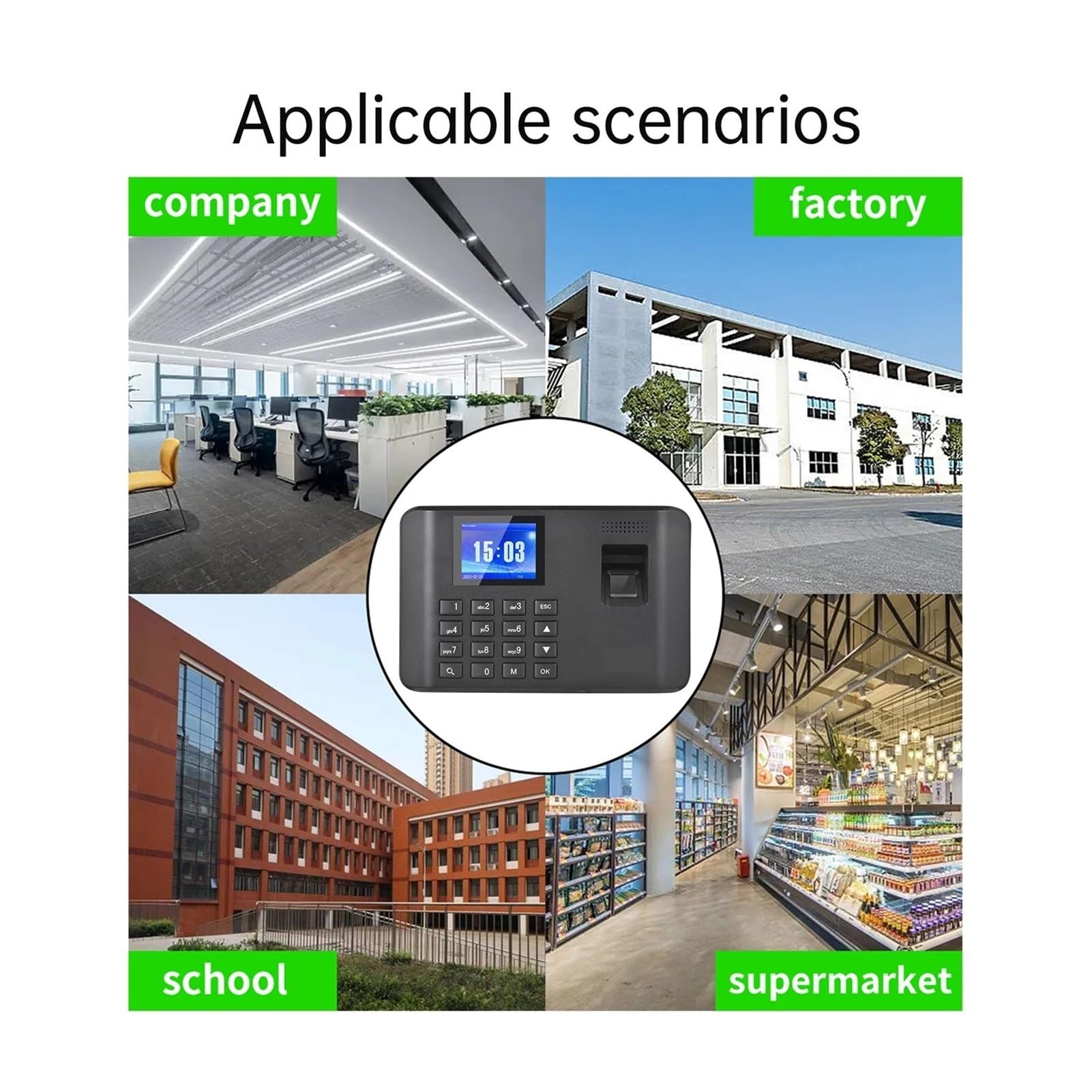 Pointeuse Horaire Machine de pointage biométrique Intelligente avec Empreintes digitales et Mot de Passe, Horloge de pointage, enregistreur d'enregistrement des employés, écran LCD, Invite vocale