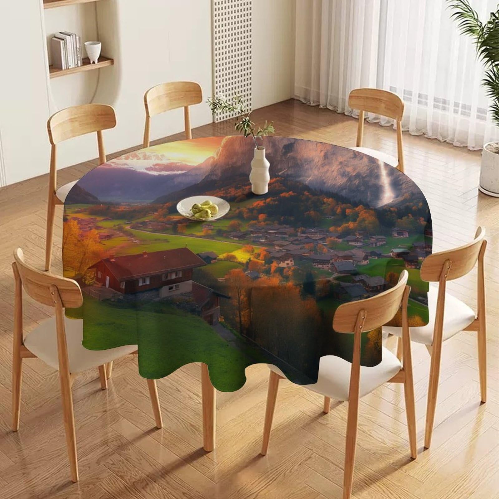 ORDOBO Round Table Cover -3D Flowers 3D Print Waterproof Protect Table Cover Fashion Countertop Decoration For Kitchen Home Dinner 152X152Cm