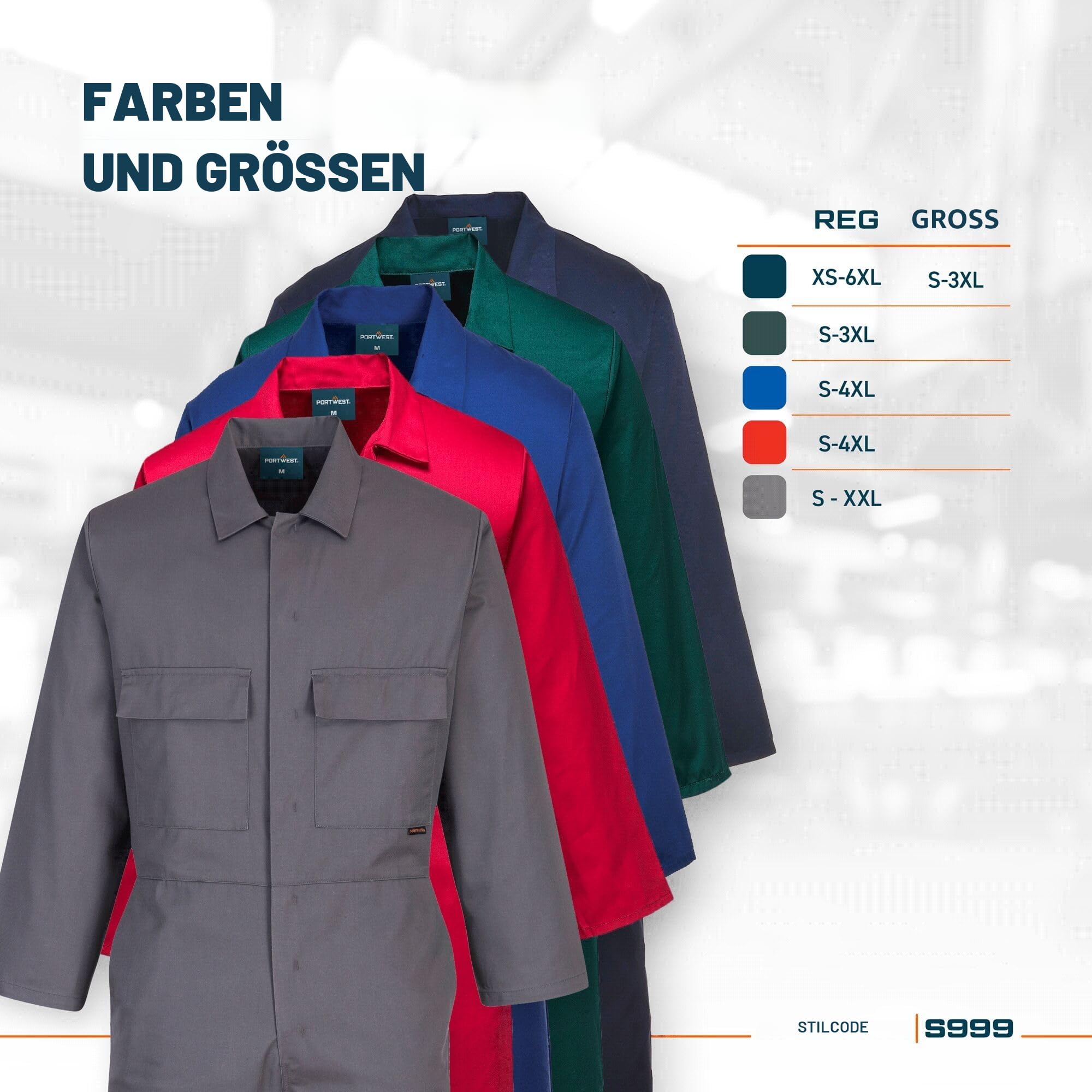Portwest S999 Herren Euro-Arbeitskleidung Polycotton Overall Arbeitsanzug