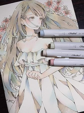Amazon Ohuhu イラストマーカー 肌色系 24色 マーカーペン 筆タイプ 筆 太字 スキンカラー ブレンダーペン付き 茶色系 人物を描く アルコールマーカー イラスト 髪色 肌色 顔色 アートマーカー 文房具 オフィス用品